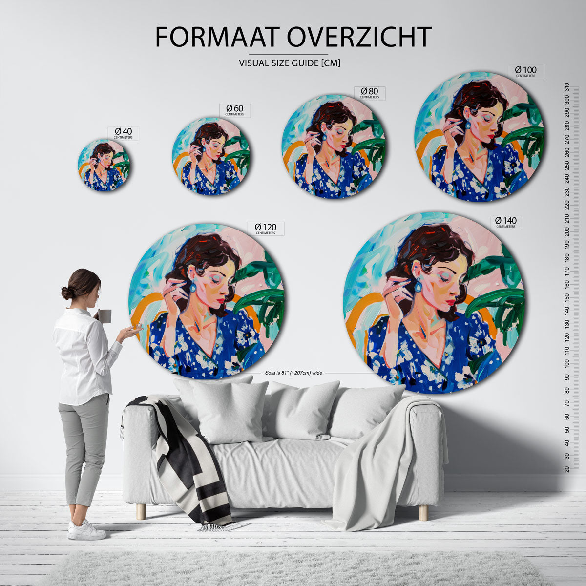Vrouw met blauwe jurk Muurcirkel