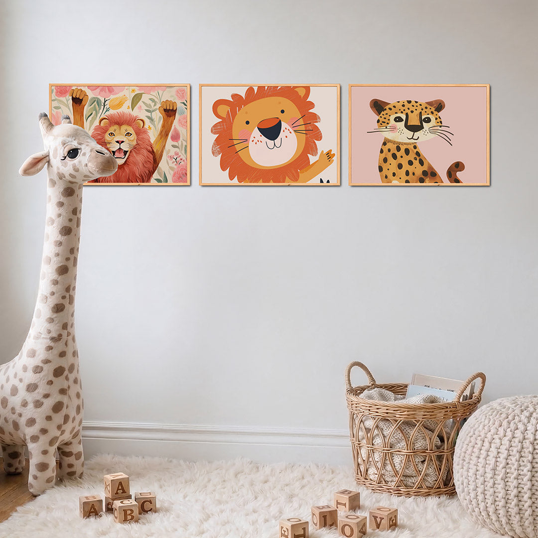 Leeuw en bloemen Posterset