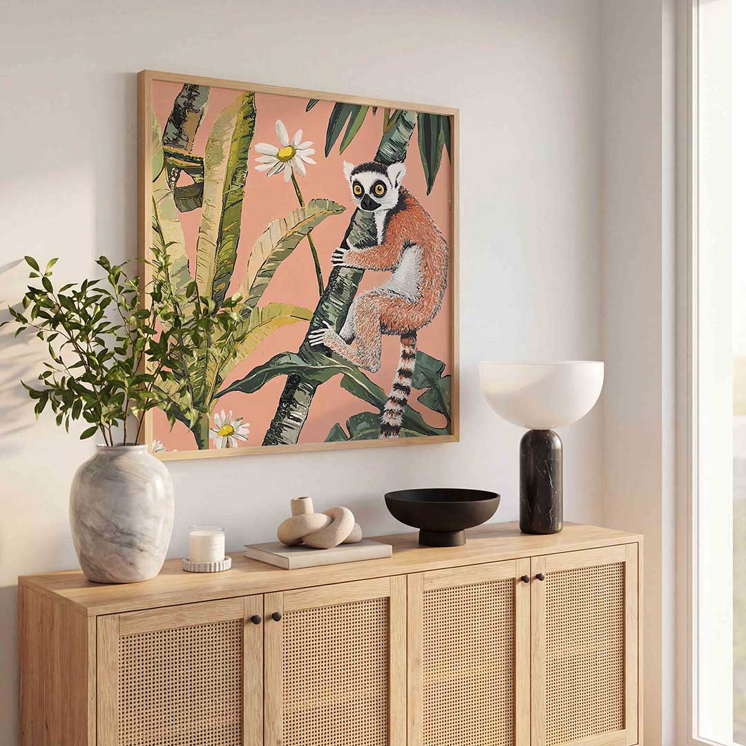 Lemur met bloemen Poster