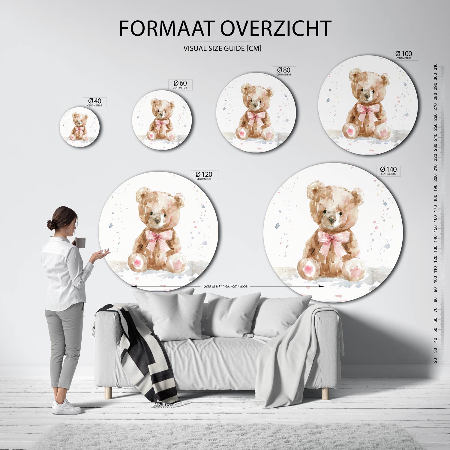 Teddybeer met strik Muurcirkel