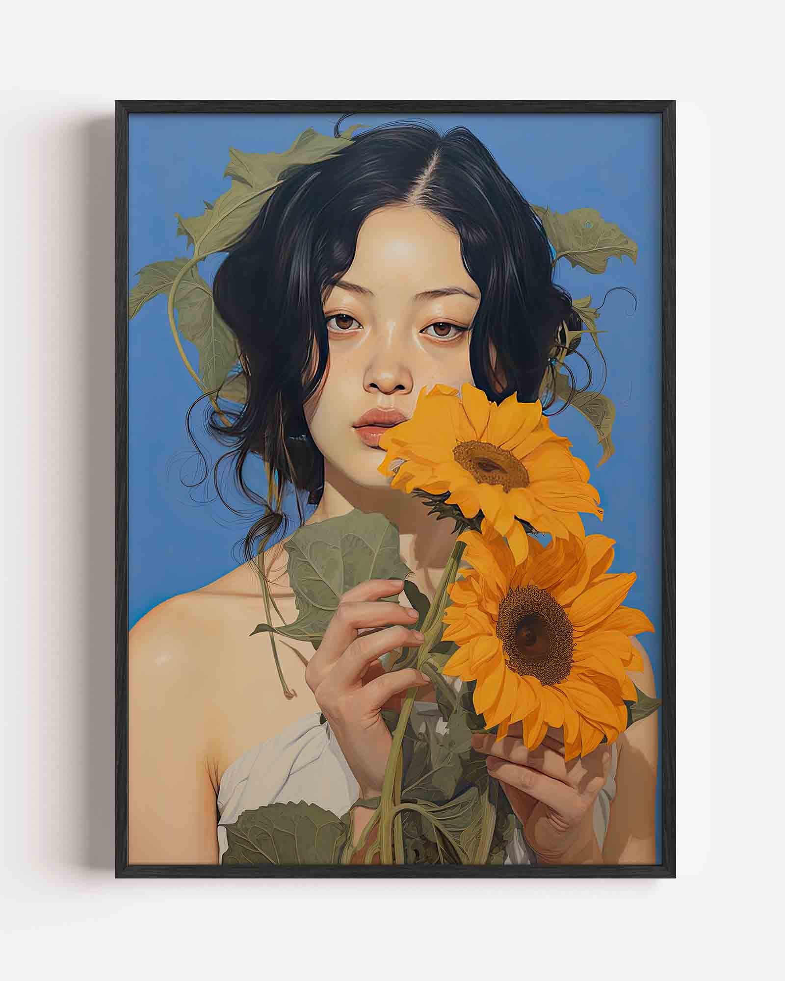 Vrouw met zonnebloemen Poster