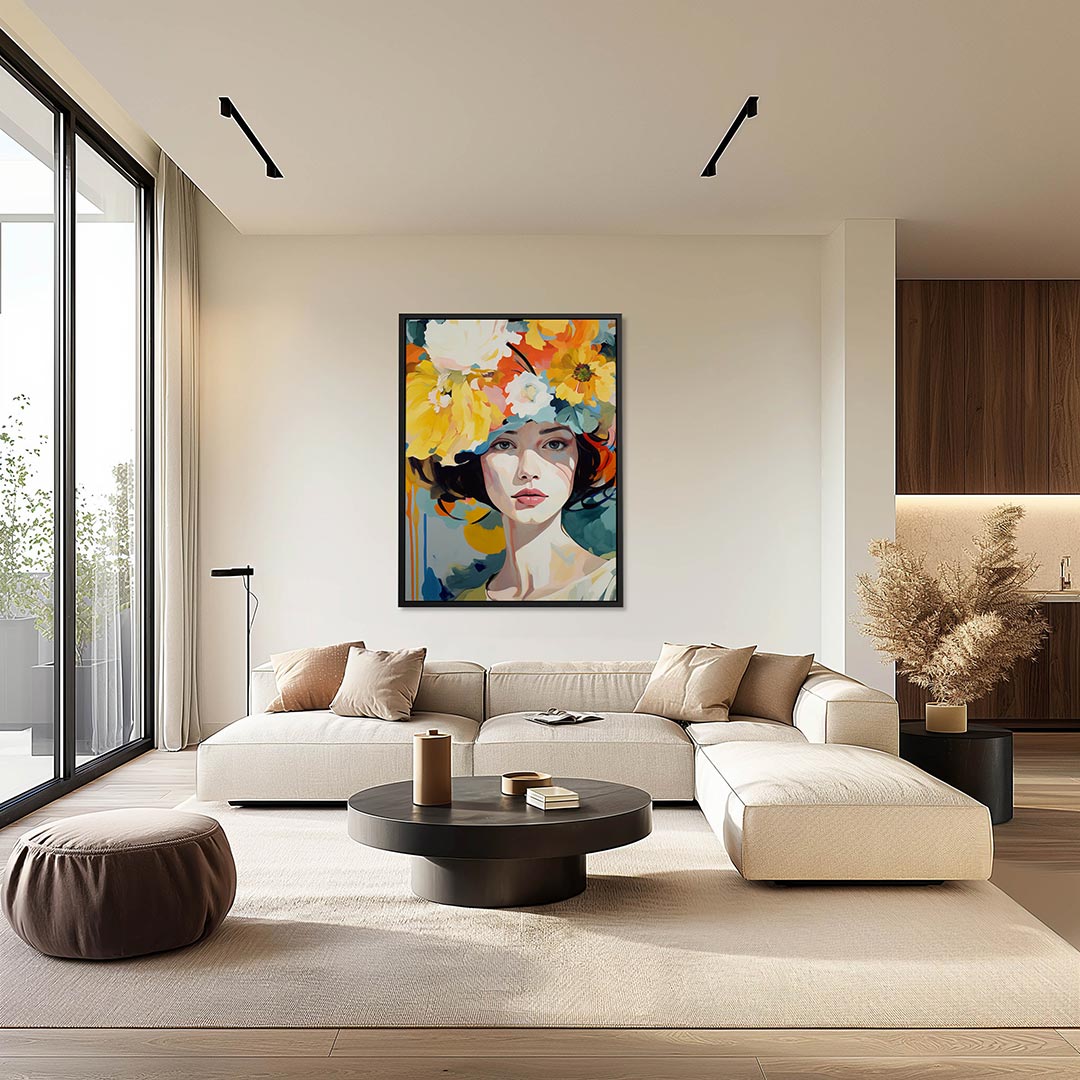 Vrouwelijk portret bloemen Kunstwerk