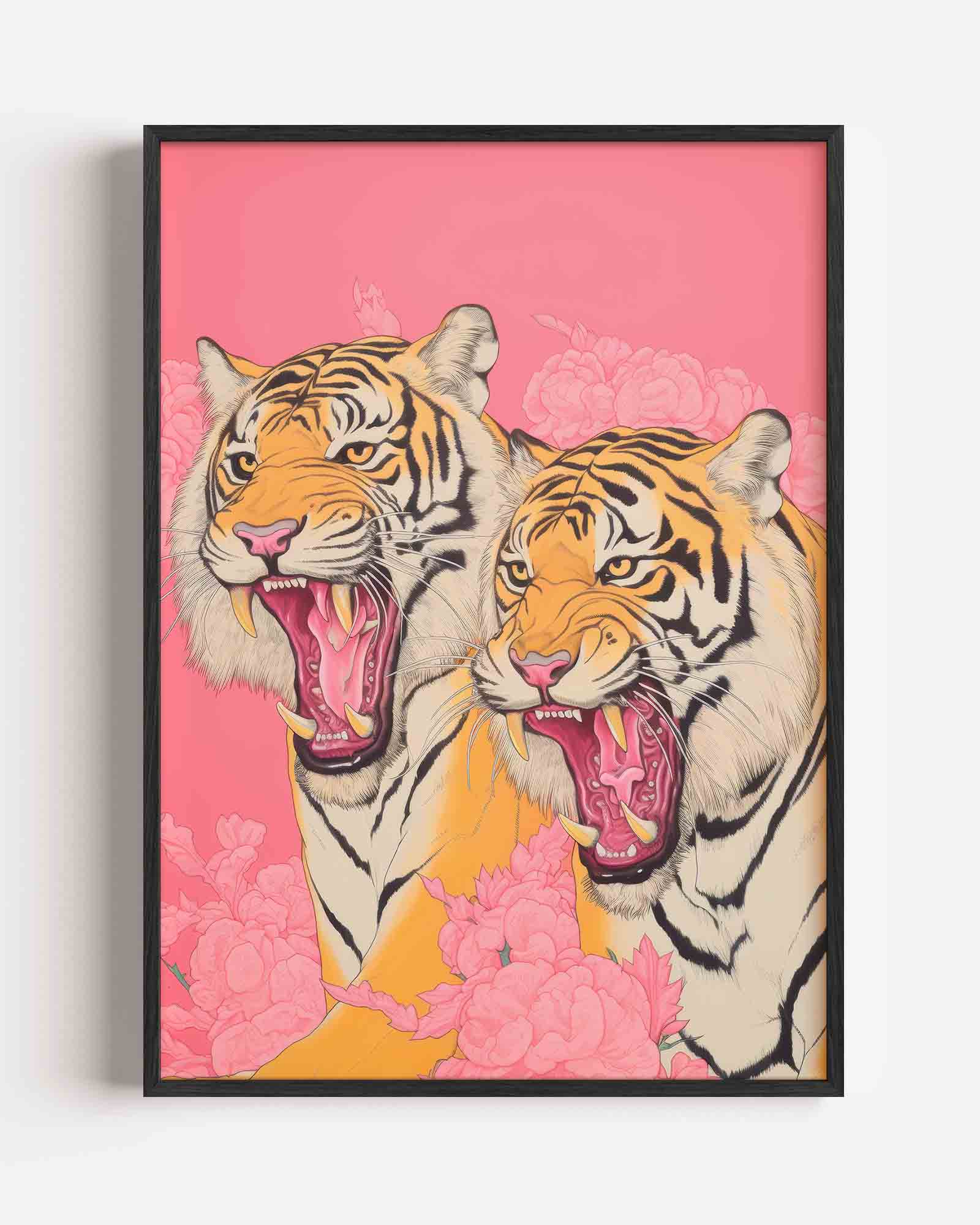 Twee tijgers met bloemen Poster