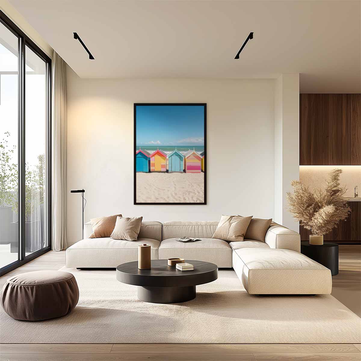 Kleurrijke Strandhuisjes Kunstwerk-canvas-dibond-plexiglas-wanddecoratie-WallArtistic