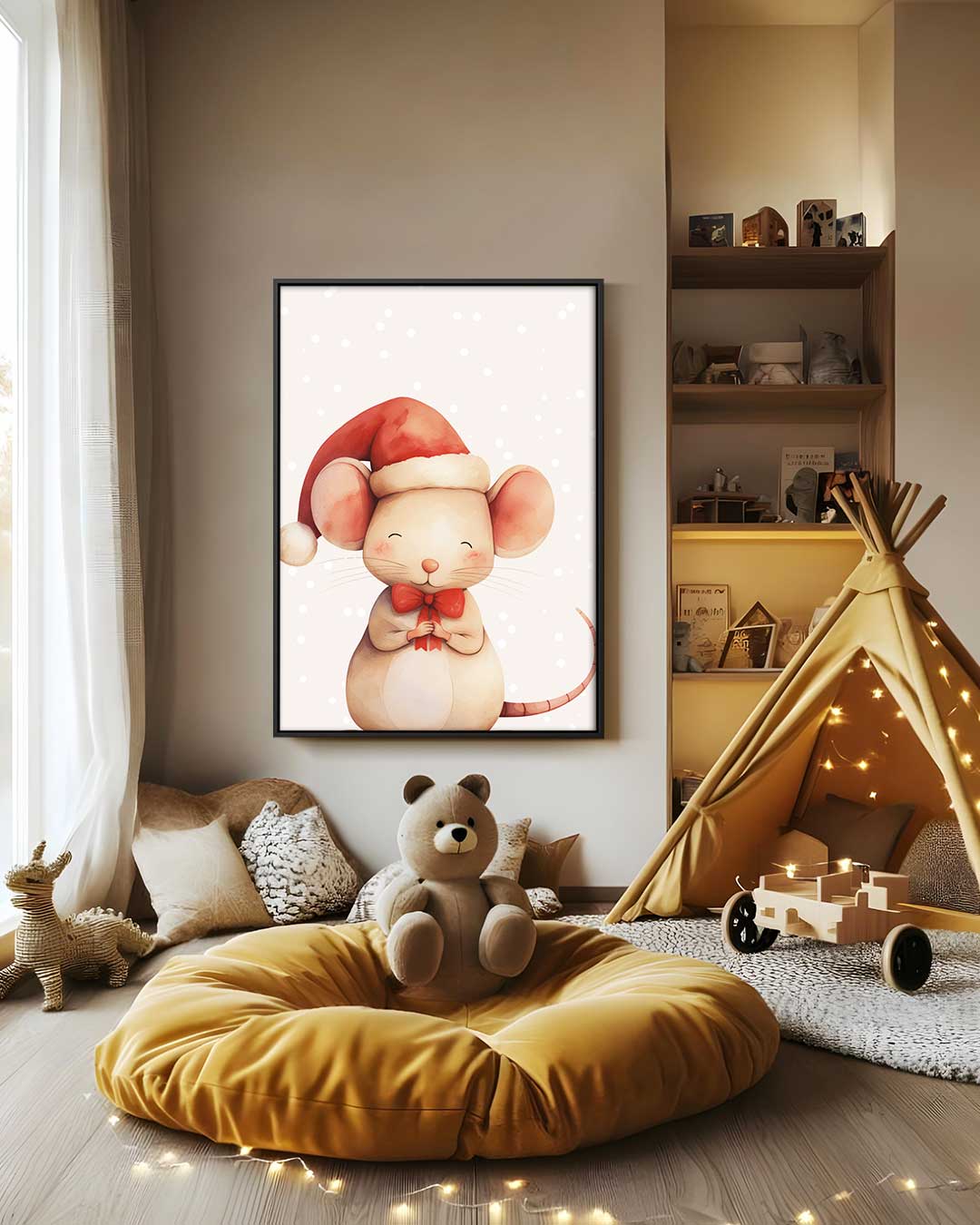 Kerstmis Muisje Illustratie Kunstwerk-canvas-dibond-plexiglas-wanddecoratie-WallArtistic