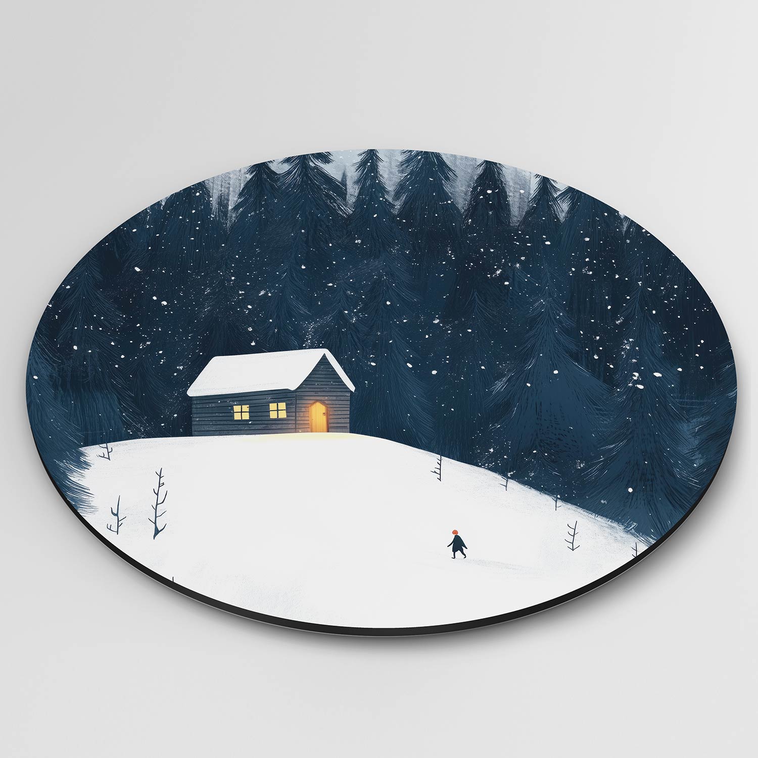 Winterlandschap met huisje Muurcirkel