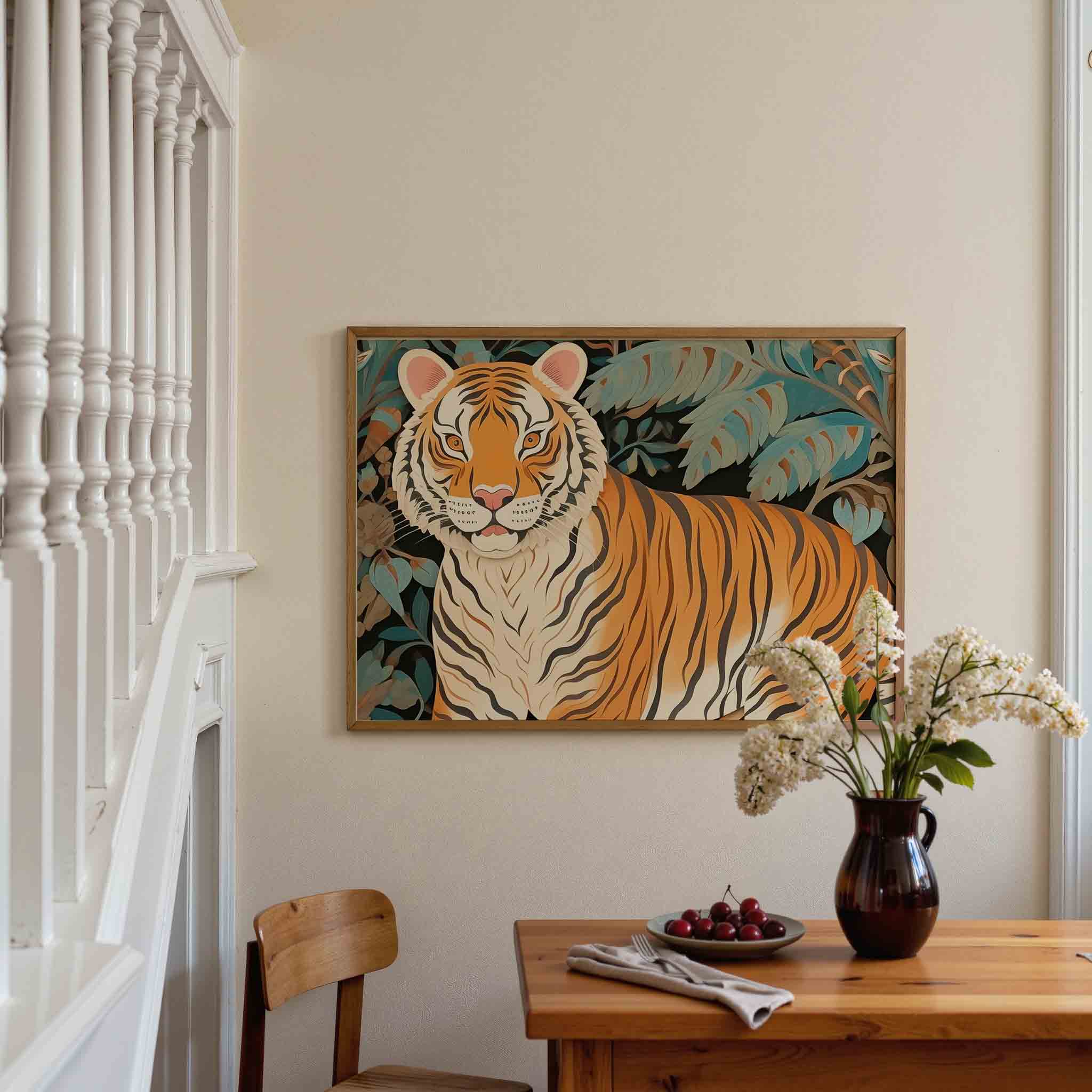 Tijger met bladeren Poster