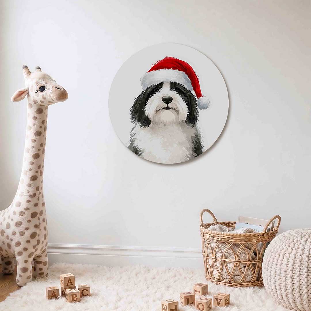 Hond met kerstmuts Muurcirkel