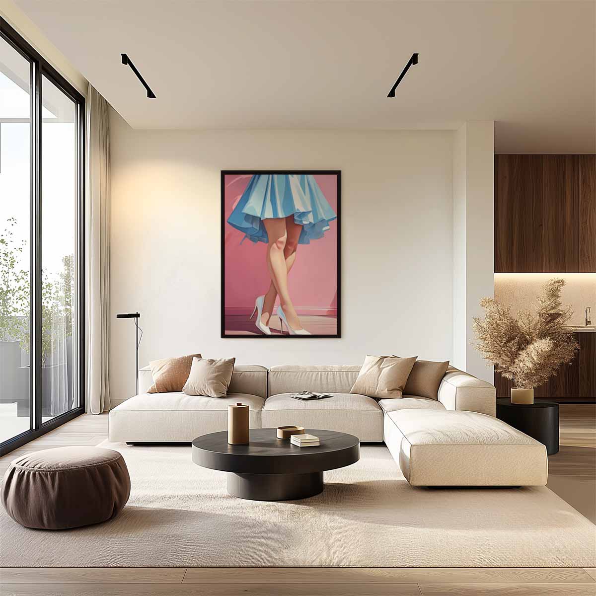 Vrouwelijke Elegantie in Blauw Kunstwerk-canvas-dibond-plexiglas-wanddecoratie-WallArtistic