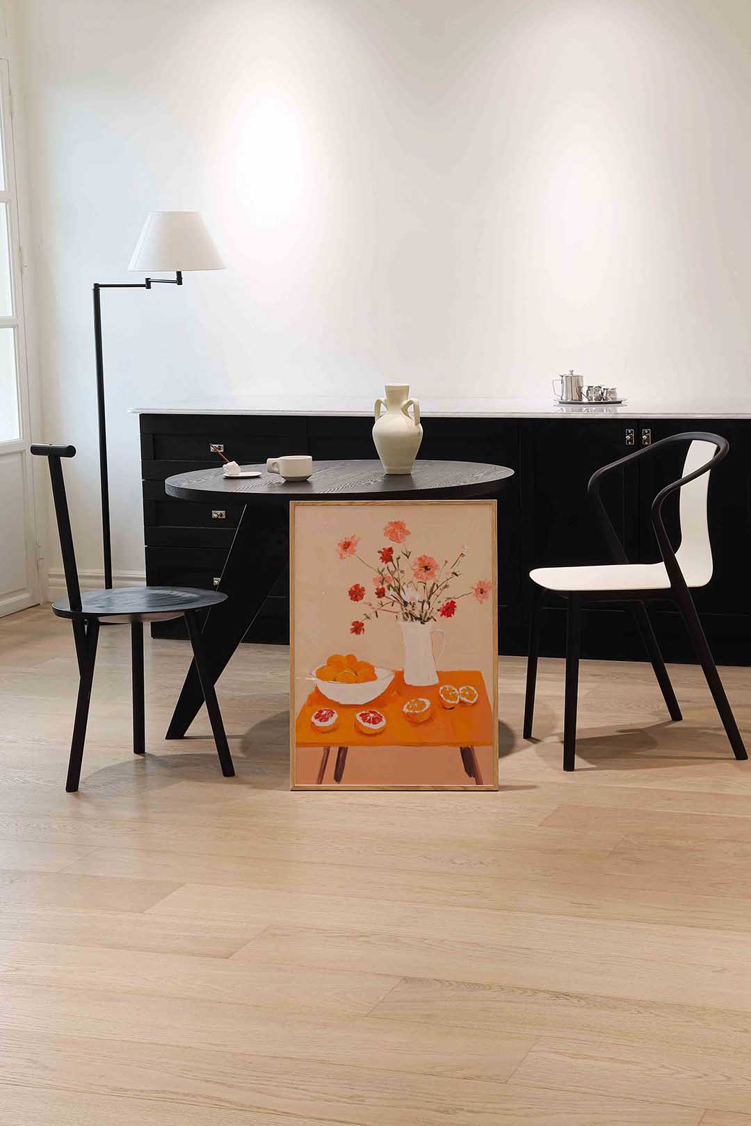 Bloemen en citrus op tafel Poster