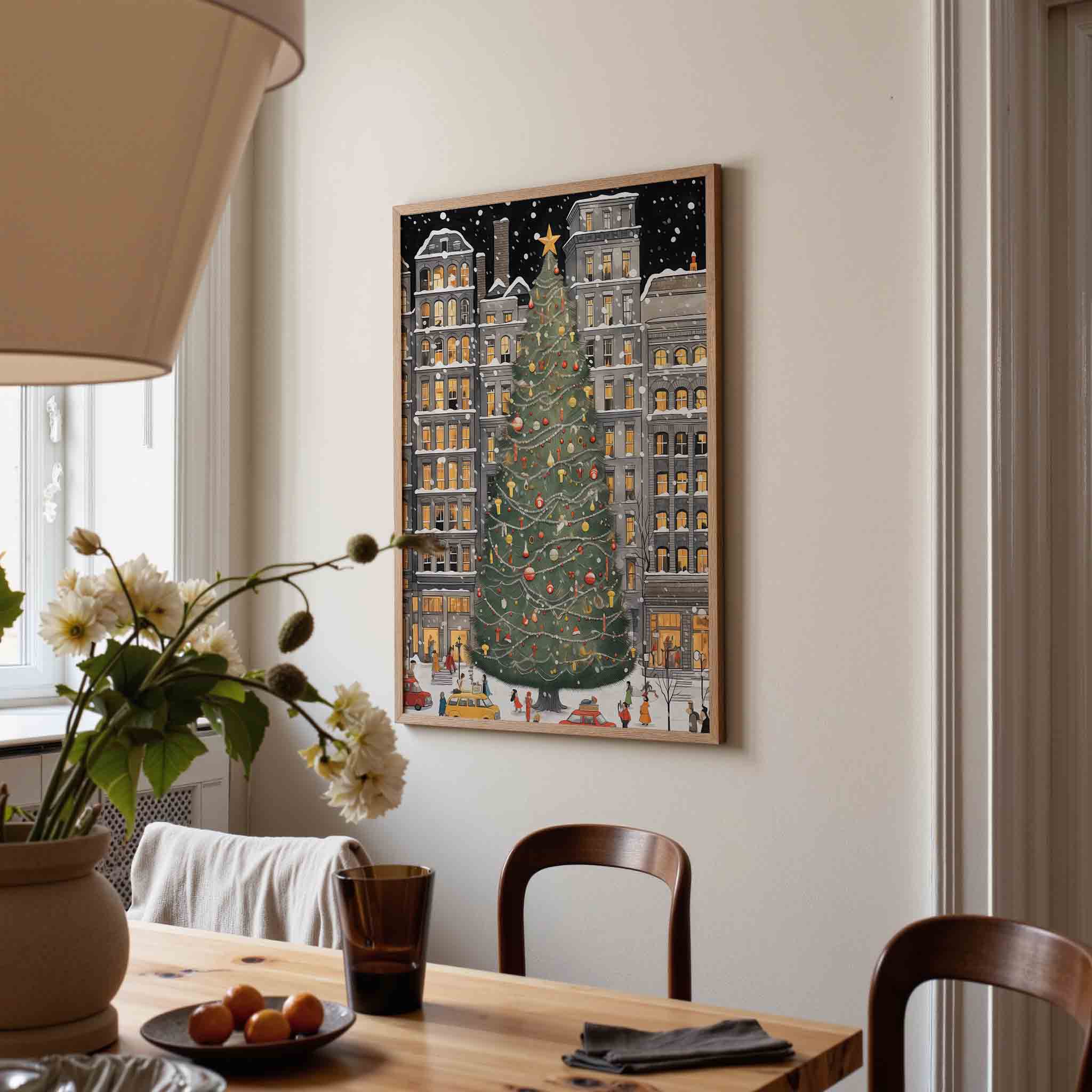 Kerstboom in de stad Poster