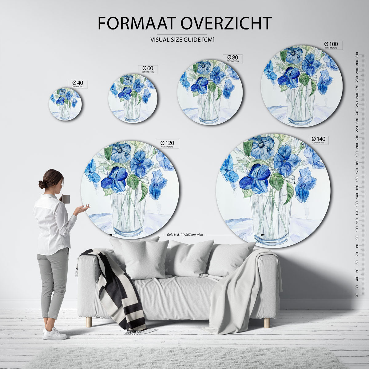 Blauwe bloemen in vaas Muurcirkel