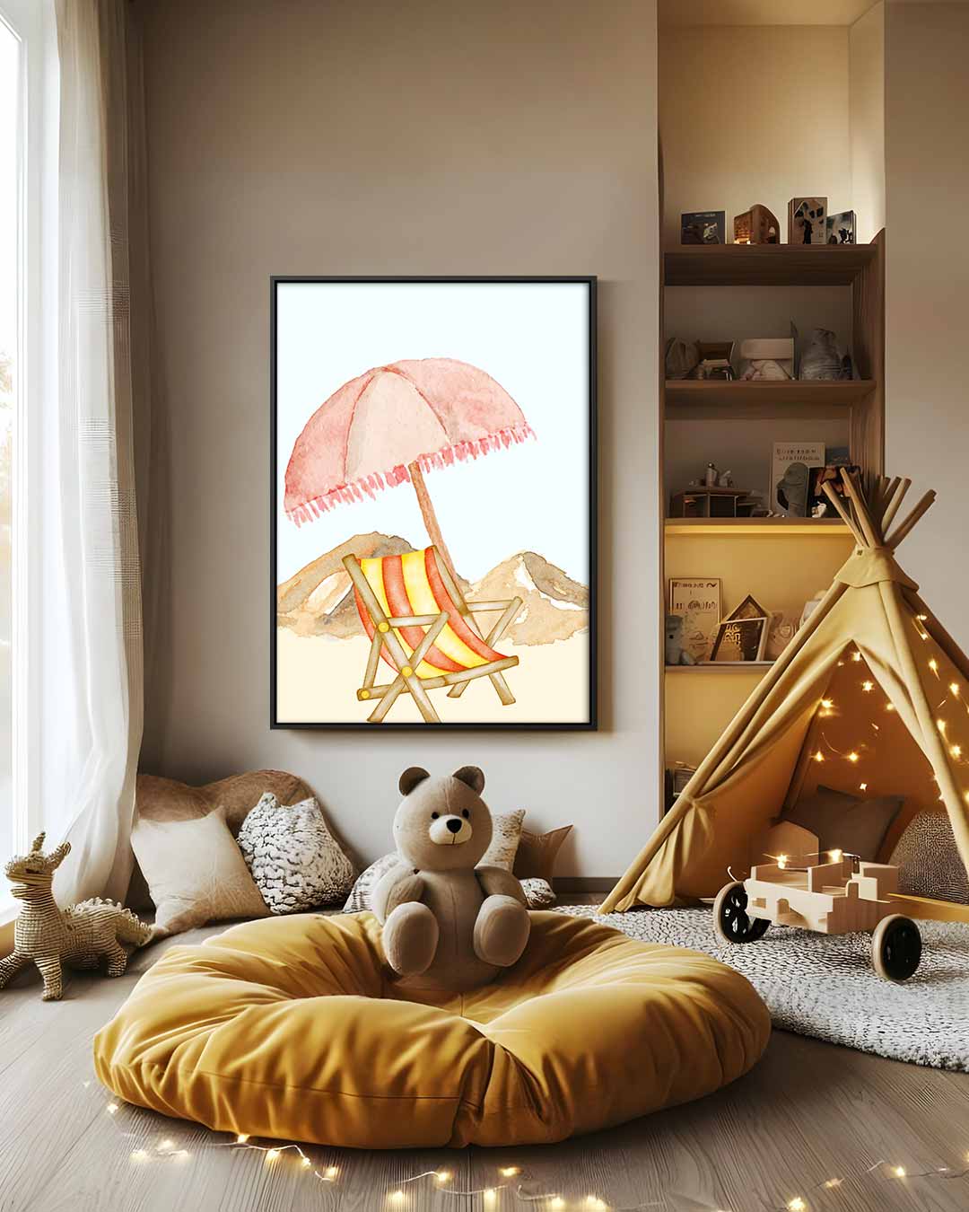 Zomerse Stranddag Aquarel Kunstwerk-canvas-dibond-plexiglas-wanddecoratie-WallArtistic
