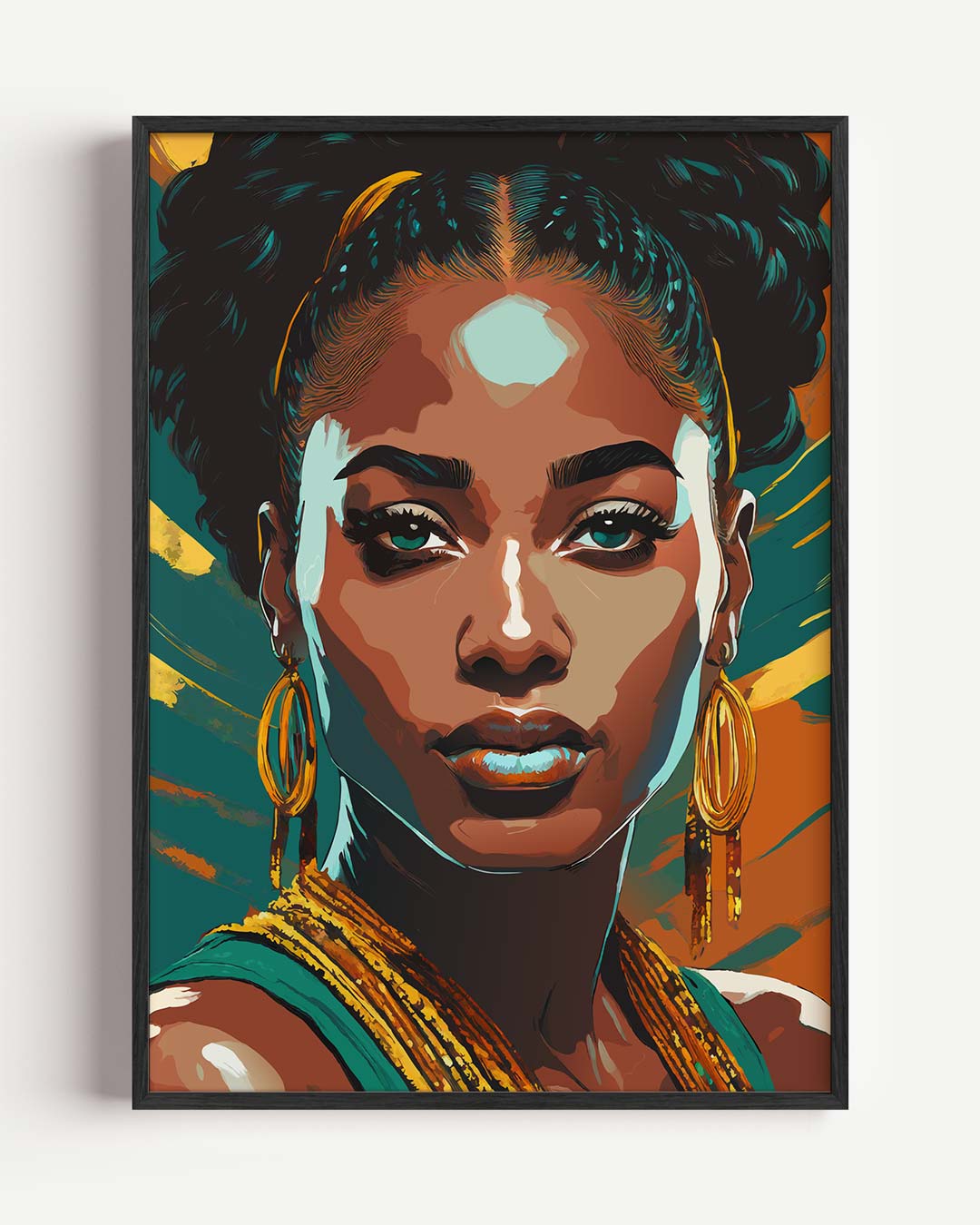Portret Vrouw in Groen en Oranje Poster-WallArtistic