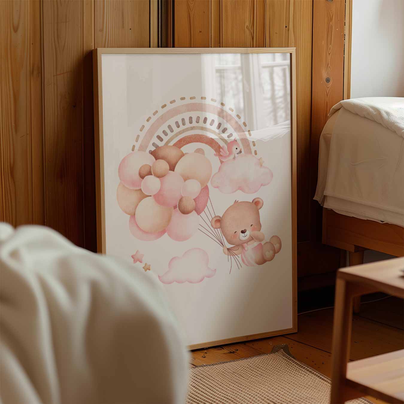 Dromerige Beer en Ballonnen Kinderkamer Poster-WallArtistic