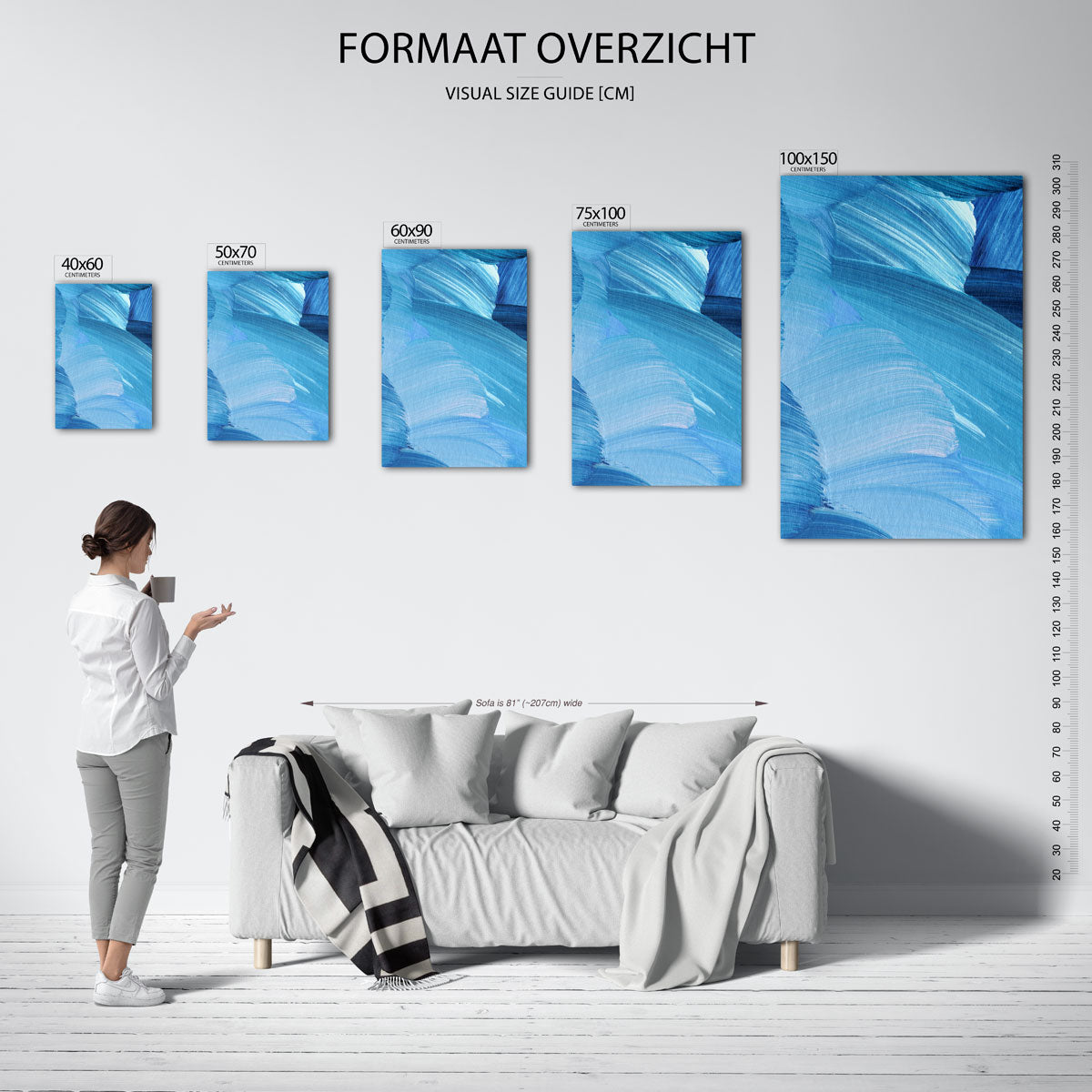 Dynamische blauwe strokes Kunstwerk