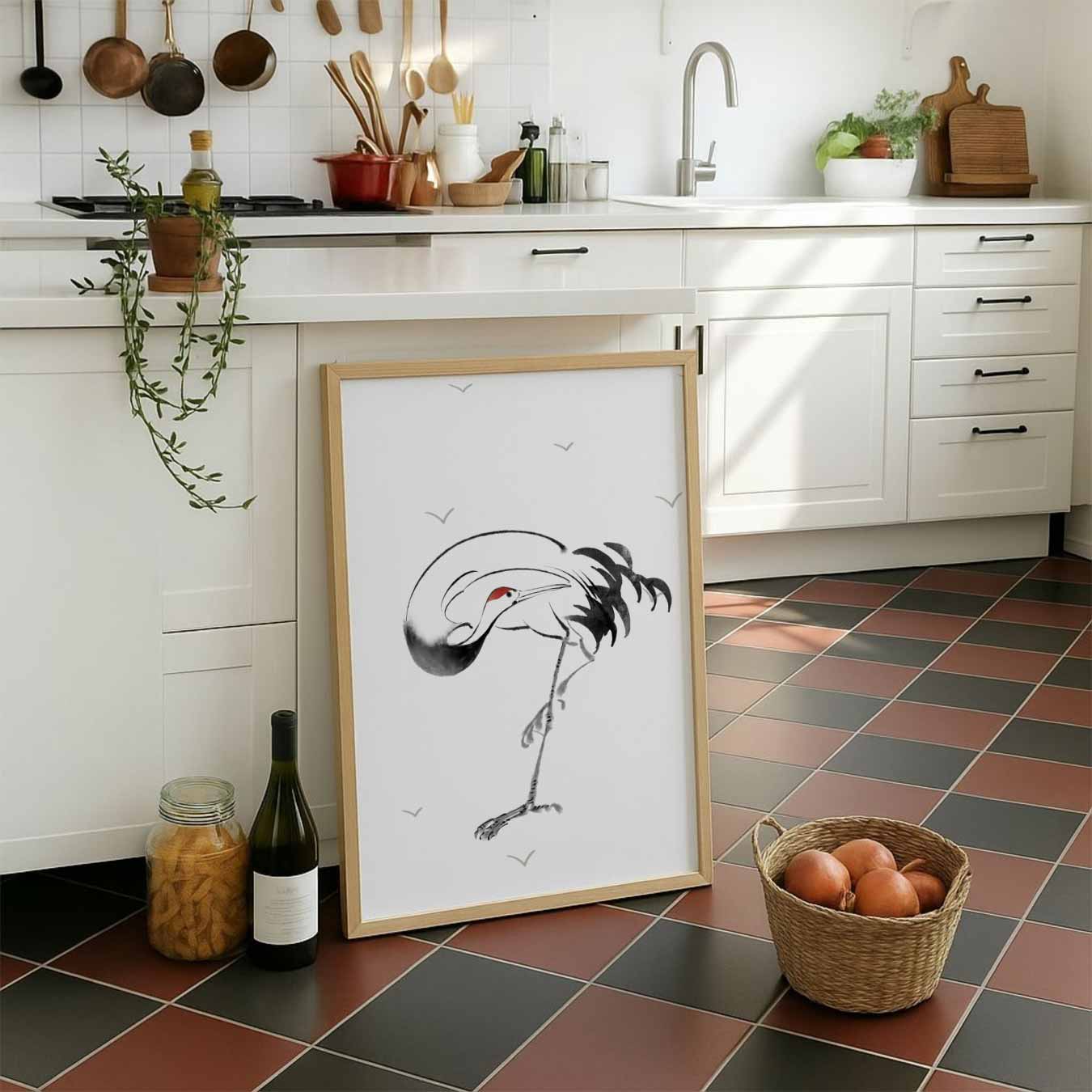 Elegante Kraanvogel Sumi-e Poster-WallArtistic