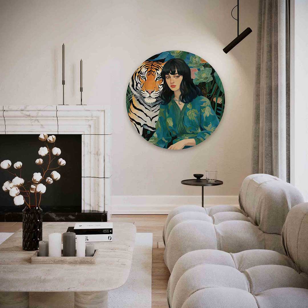 Tijger en vrouw Muurcirkel