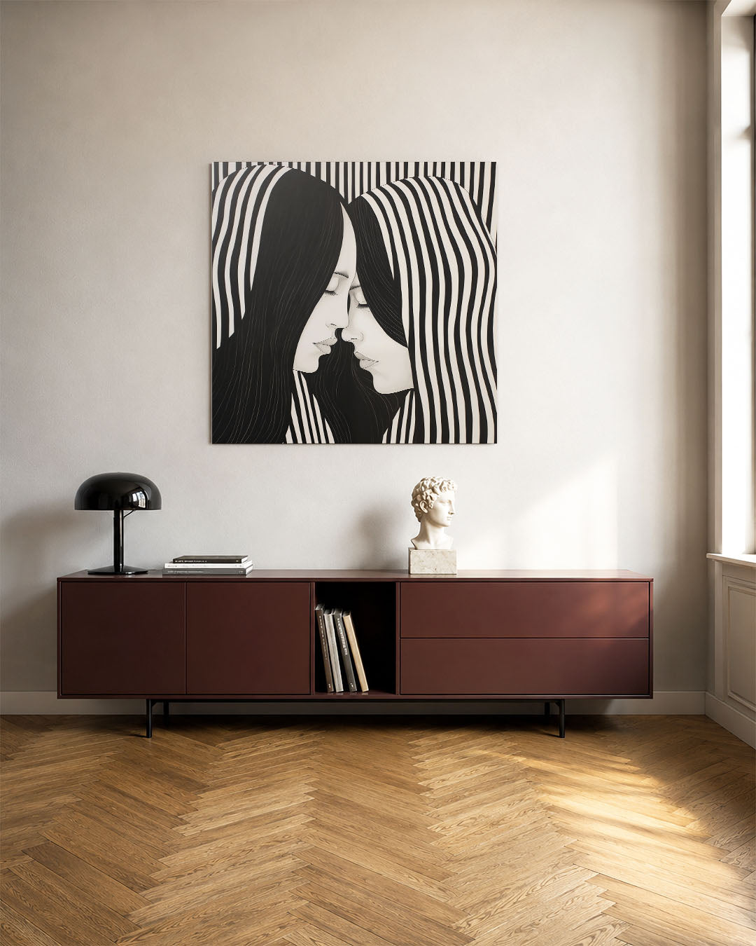 Twee gezichten lijnen Kunstwerk