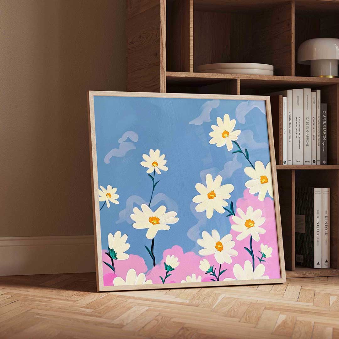 Bloemen en blauwe lucht Poster