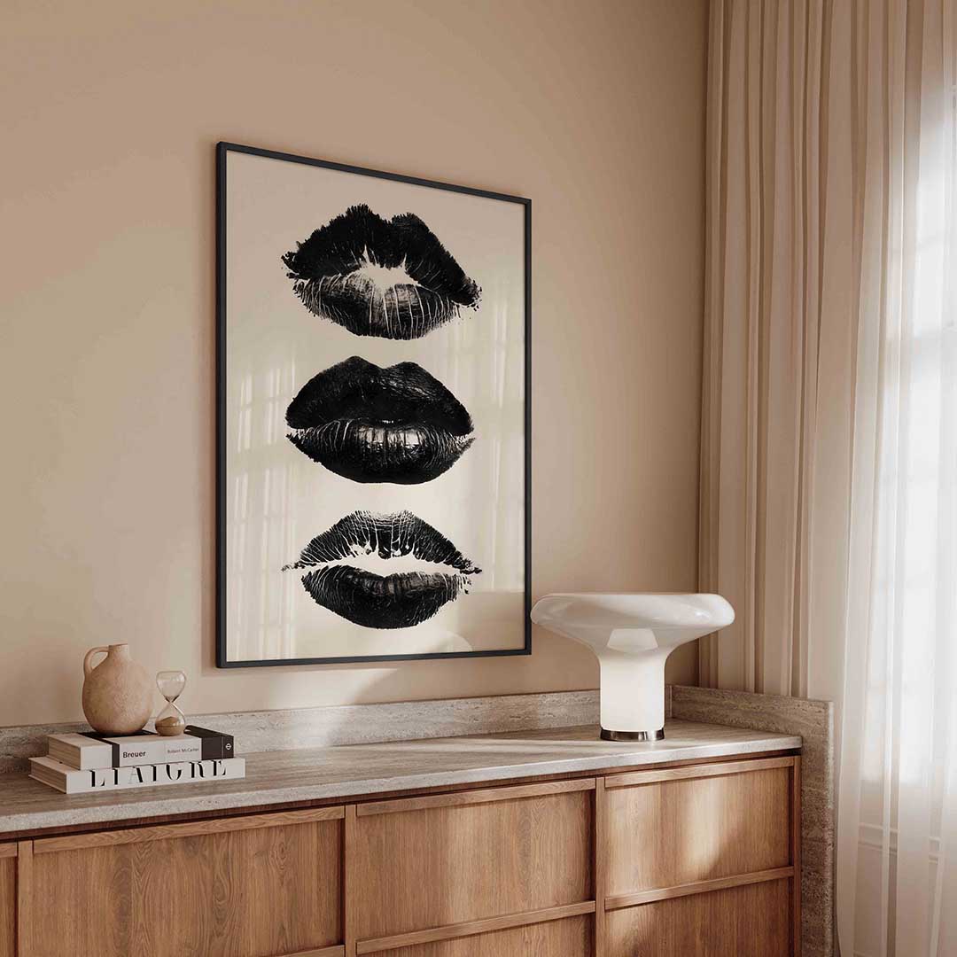 Drie zwarte lipafdrukken Poster