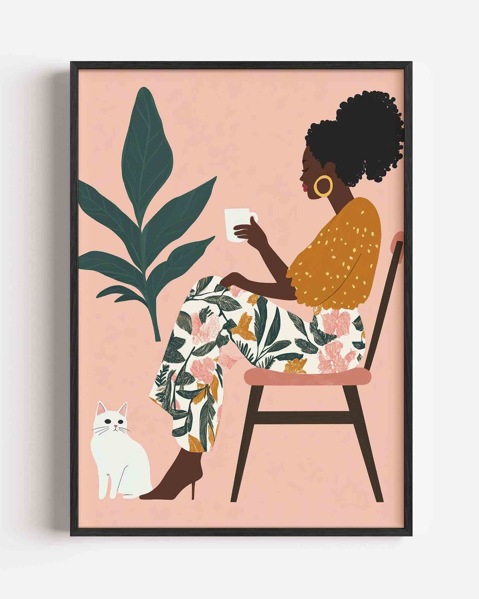 Vrouw met kat en plant Poster