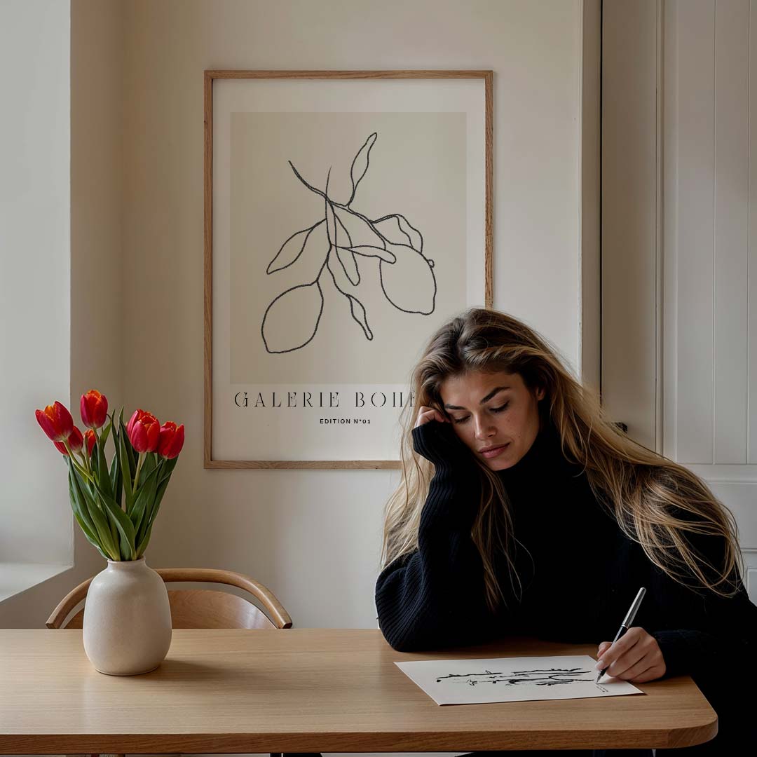 Minimalistische Boho Lime Illustratie Poster-WallArtistic