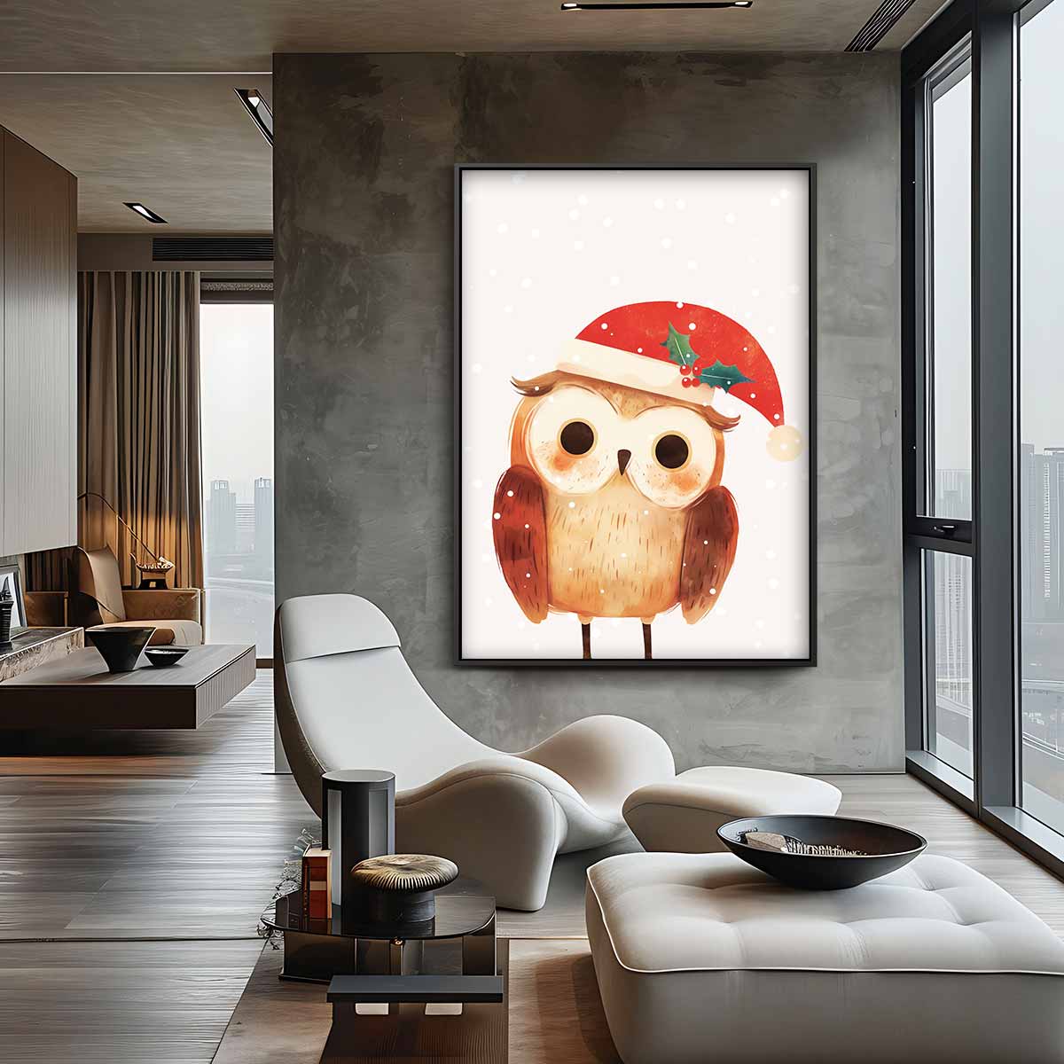Kerst Uiltje Illustratie Kunstwerk-canvas-dibond-plexiglas-wanddecoratie-WallArtistic