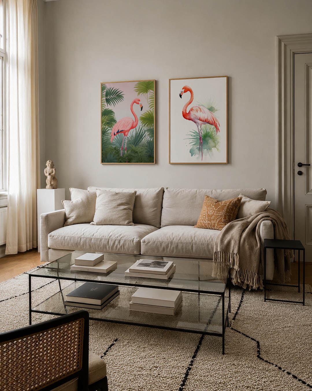 Flamingo en bladeren Posterset