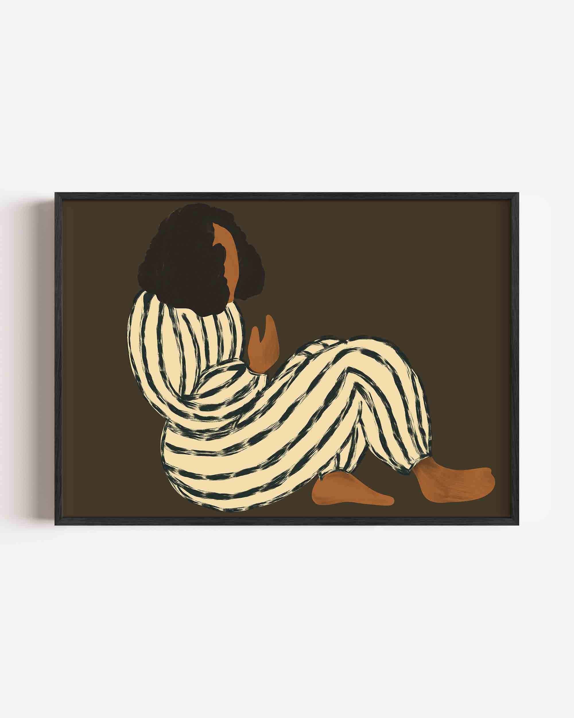 Zittende figuur met strepen Poster