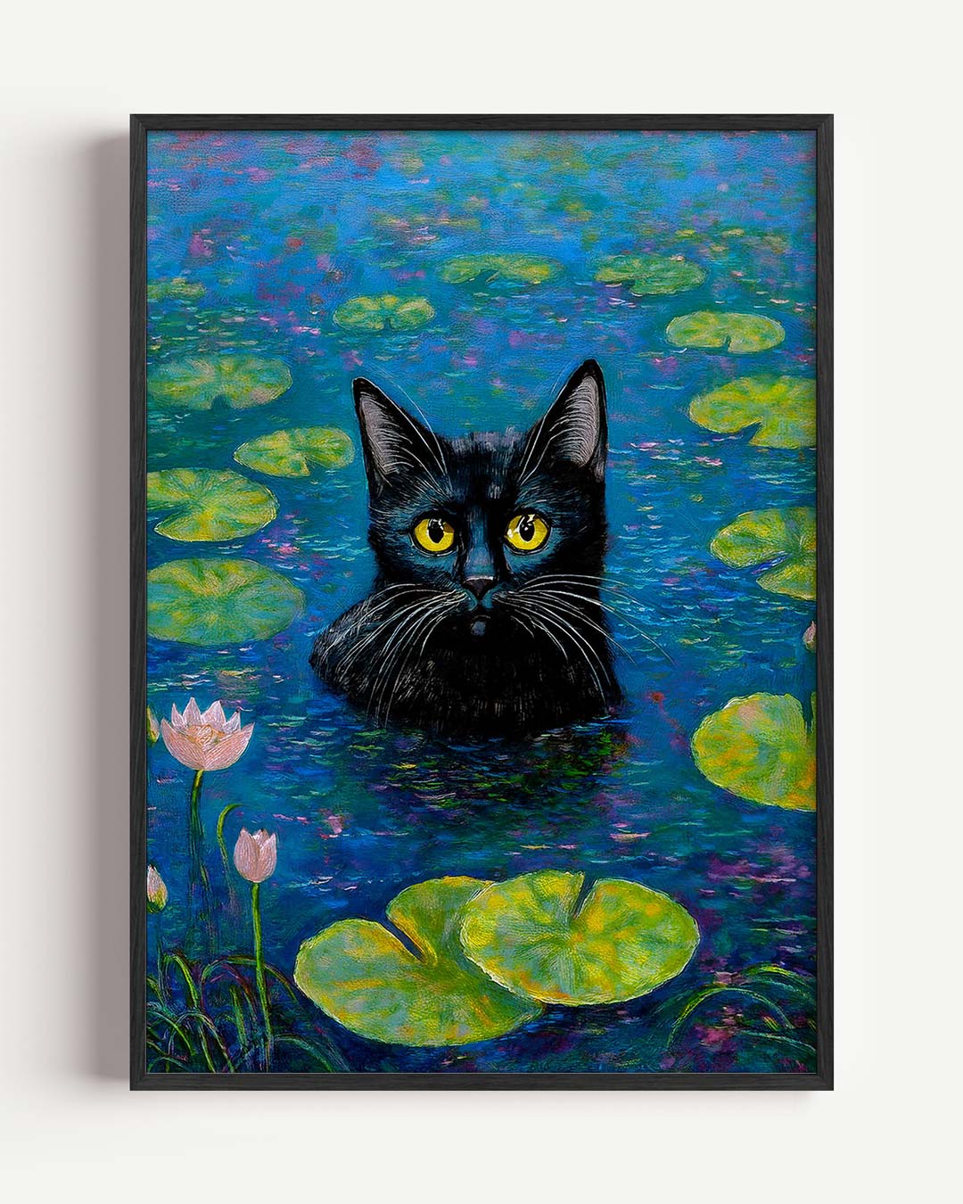 Mystieke Zwarte Kat op Waterlelies Poster-WallArtistic
