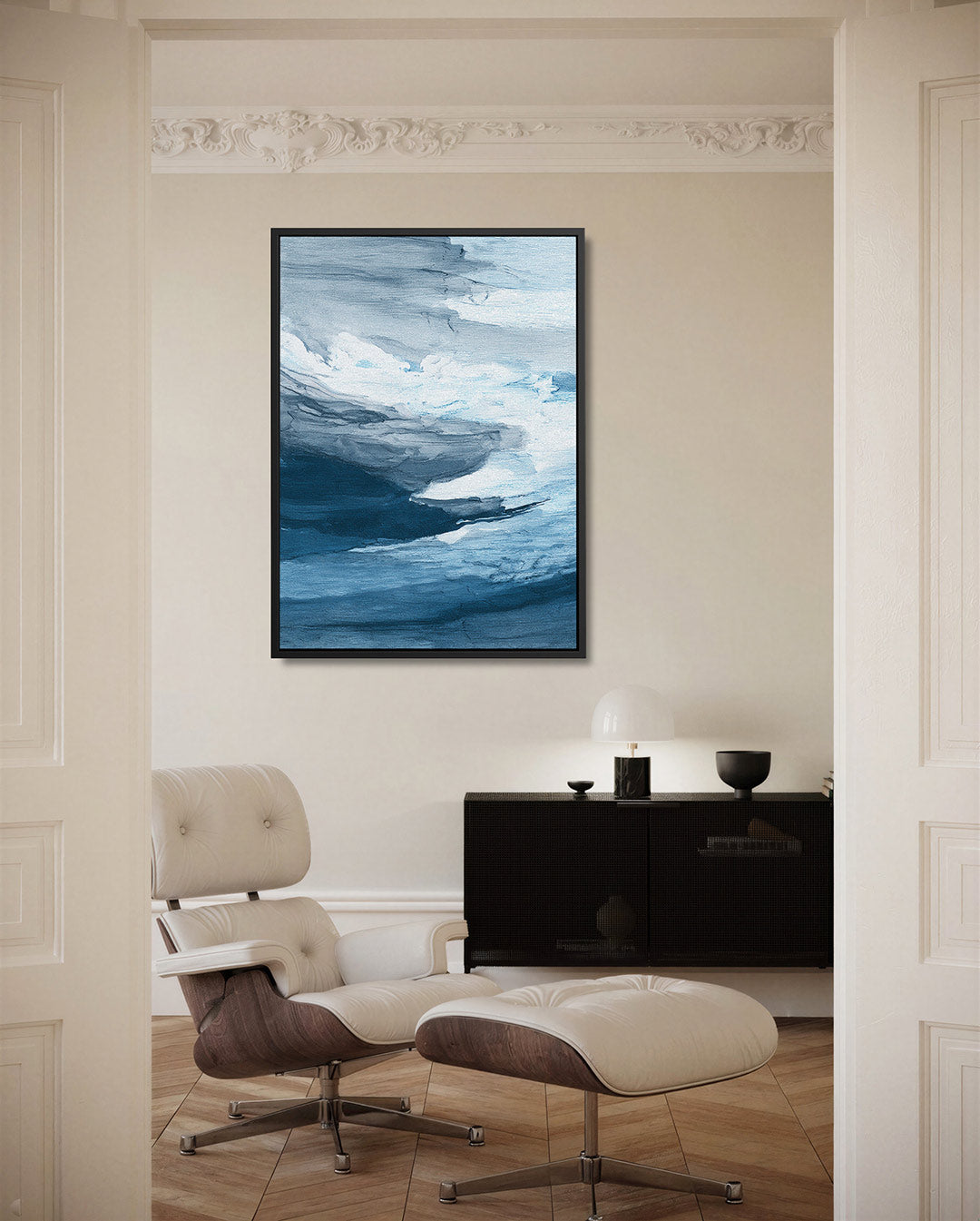 Dynamische blauwe golven Kunstwerk