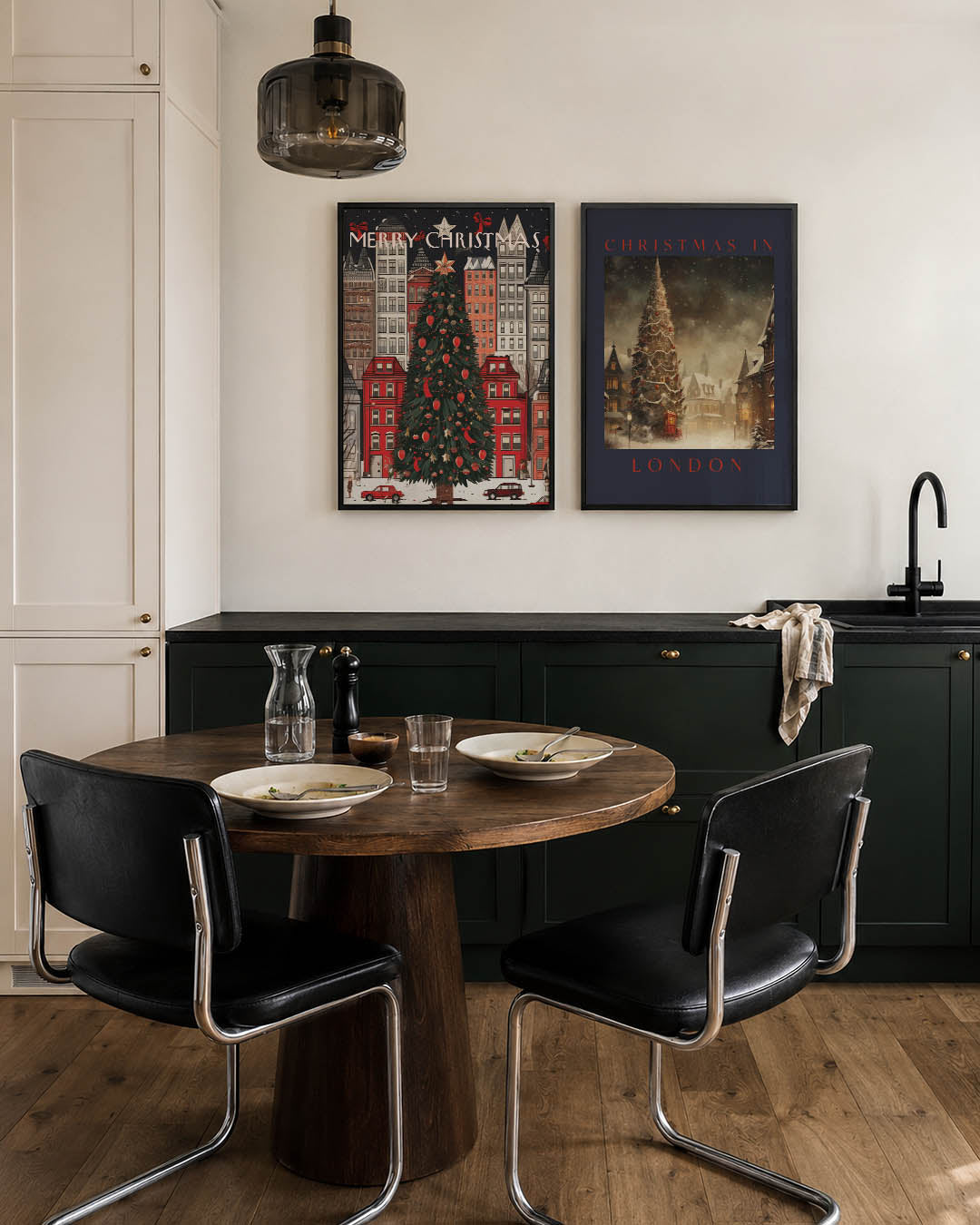 Kerstboom en gebouwen Posterset