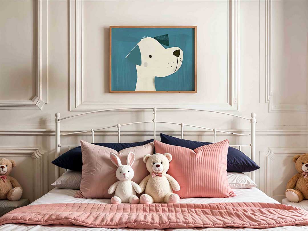 Hond met blauwe achtergrond Poster