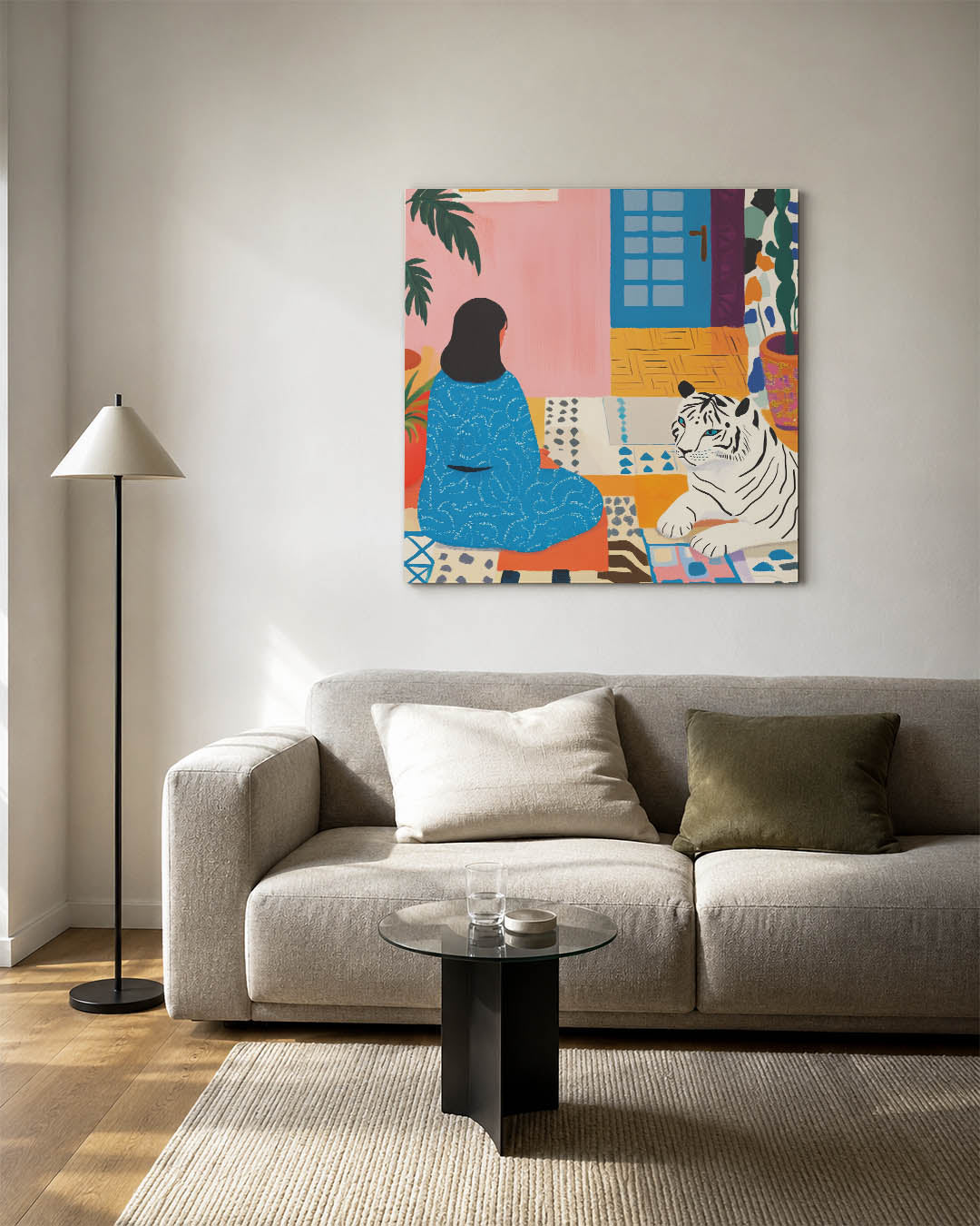 Interieur met tijger Kunstwerk