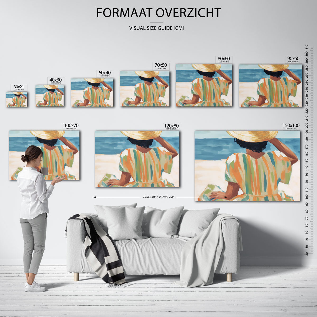 Vrouw met hoed bij zee Poster
