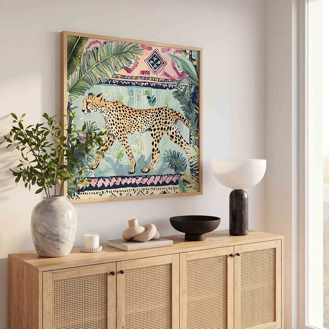 Luipaard en bladeren Poster
