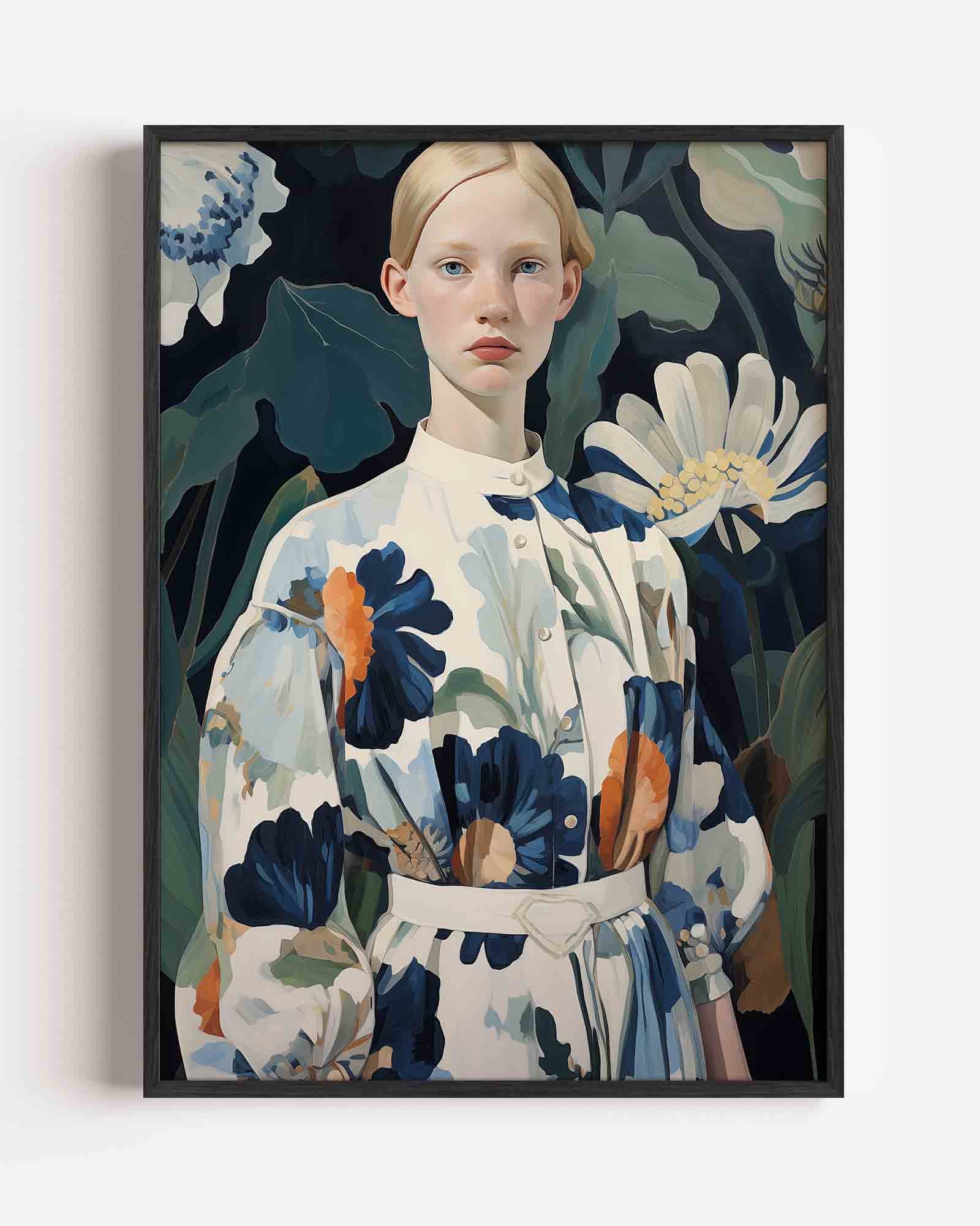 Vrouw met bloemenjurk Poster