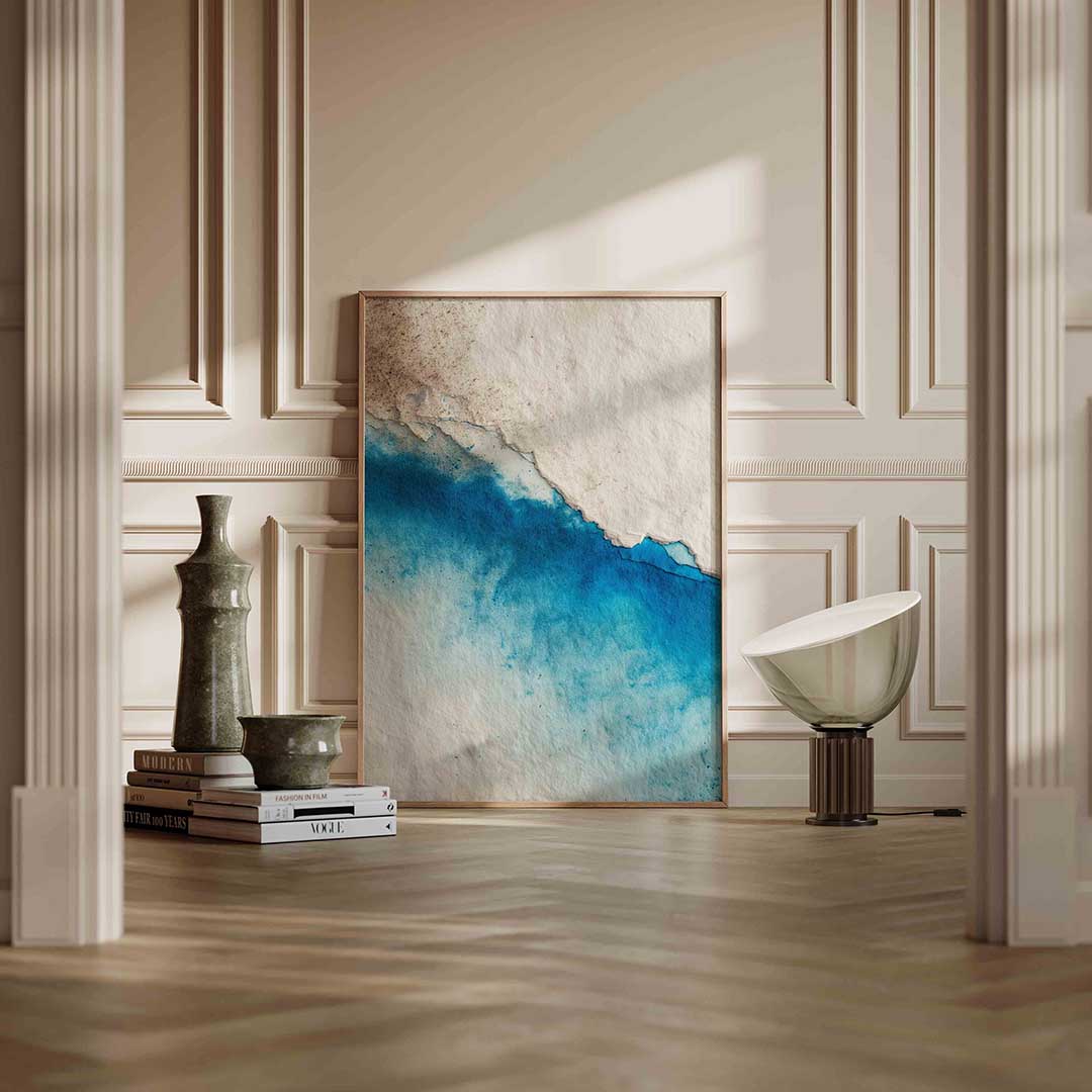 Blauwe en beige abstracte Poster