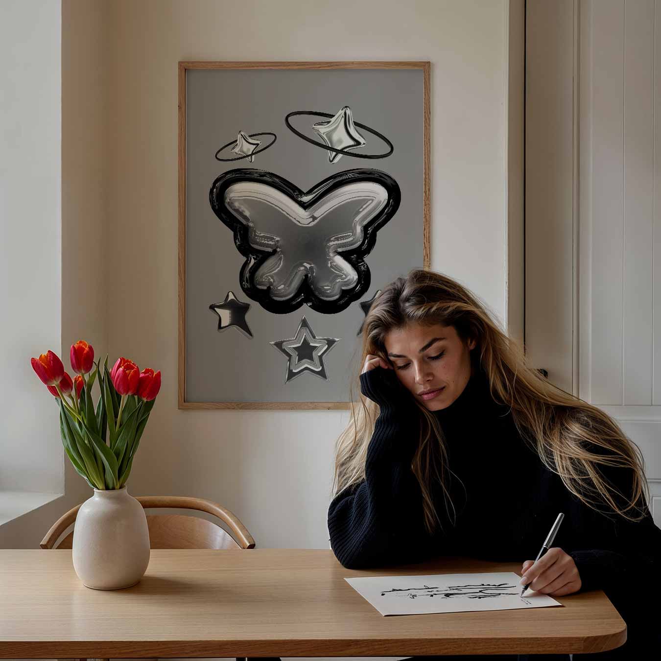 Stijlvolle Vlinder en Sterren Poster-WallArtistic