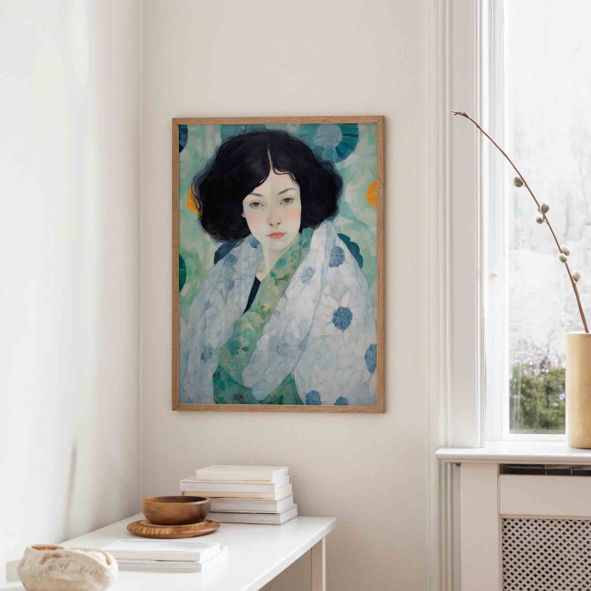 Vrouw met bloemenpatroon Poster