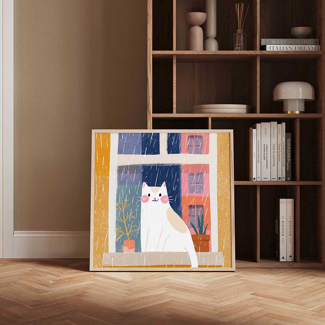 Kat bij raam Poster