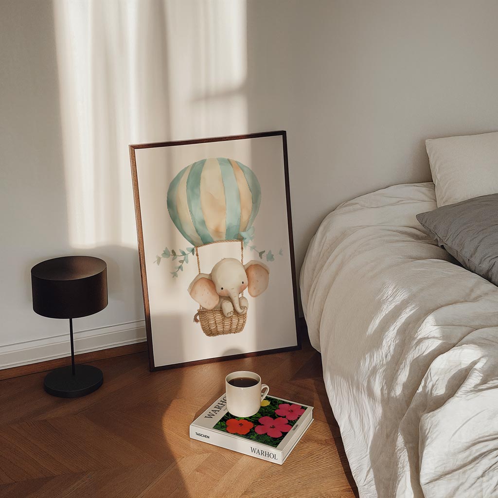 Dromerige Olifant in Luchtballon Poster-WallArtistic