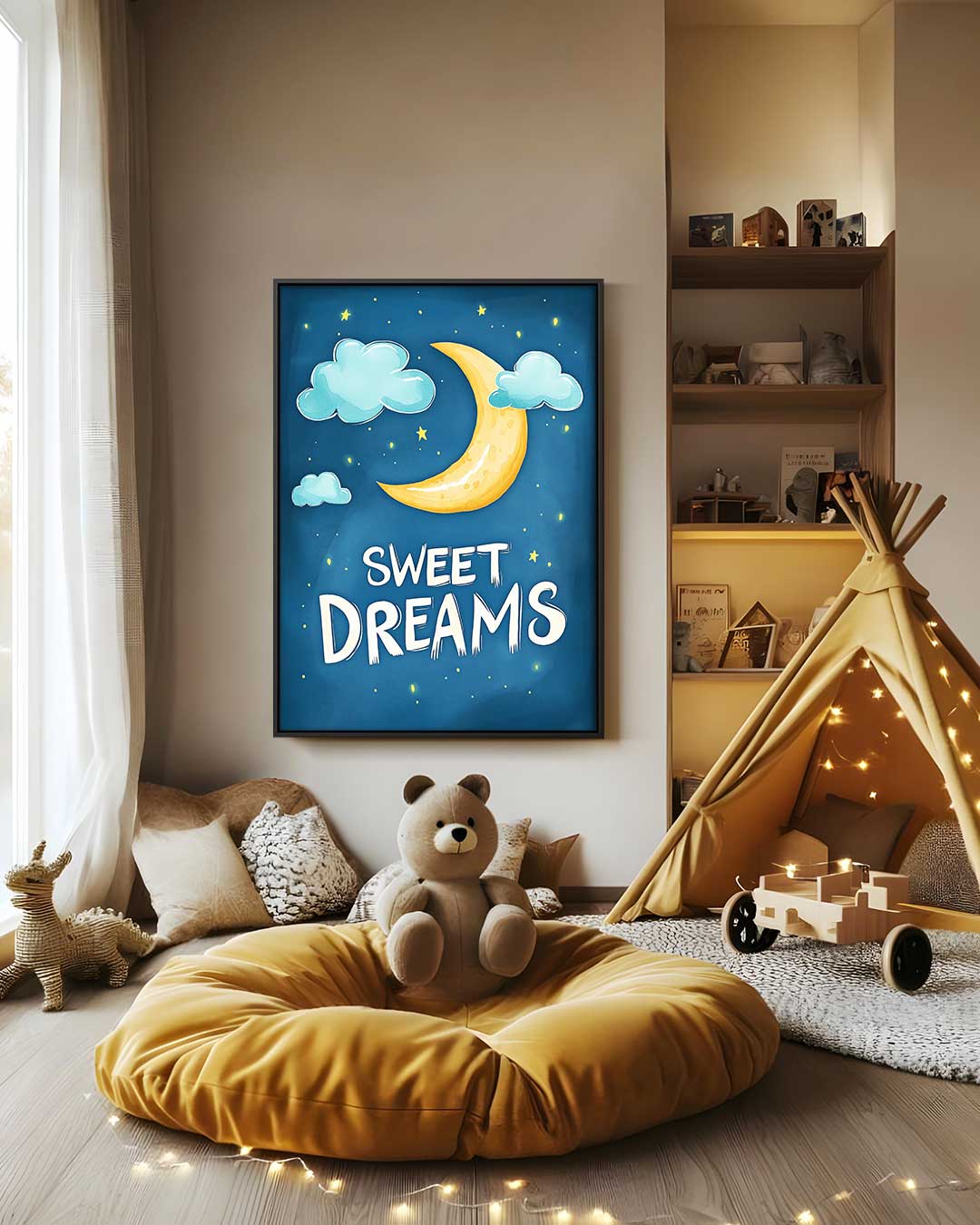 Dromerige Maan en Wolken Kunstwerk-canvas-dibond-plexiglas-wanddecoratie-WallArtistic
