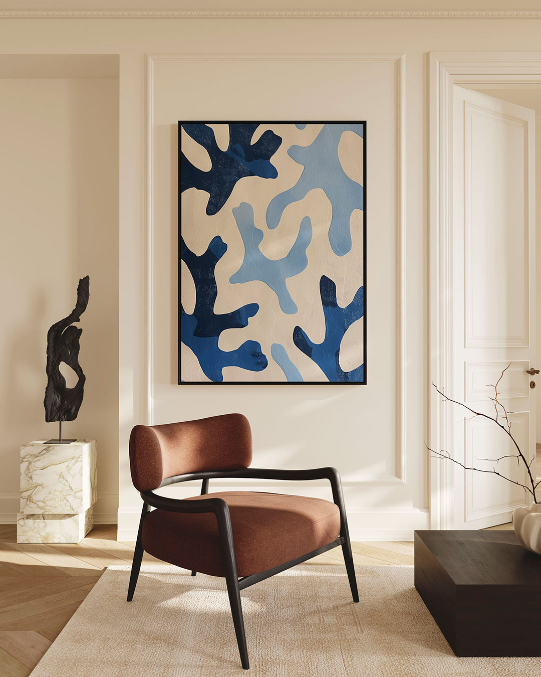 Organische blauwe vormen Kunstwerk