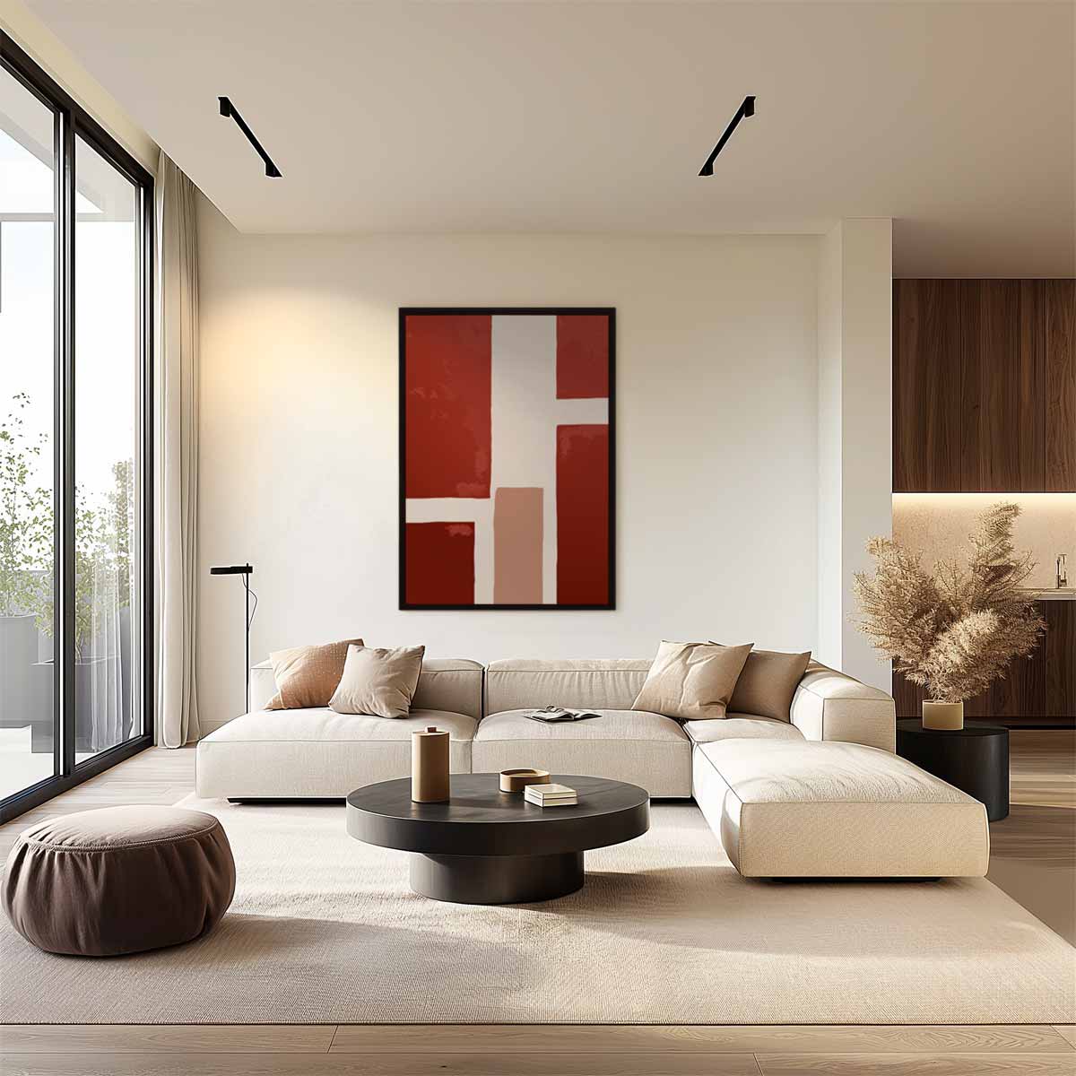 Warm Abstract Grid Kunstwerk-canvas-dibond-plexiglas-wanddecoratie-WallArtistic