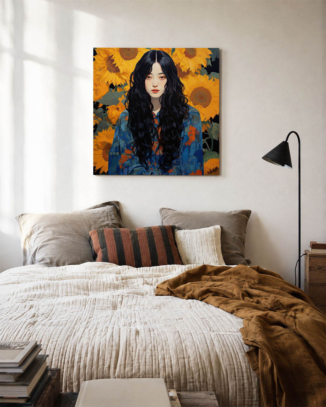 Vrouw met zonnebloemen Kunstwerk