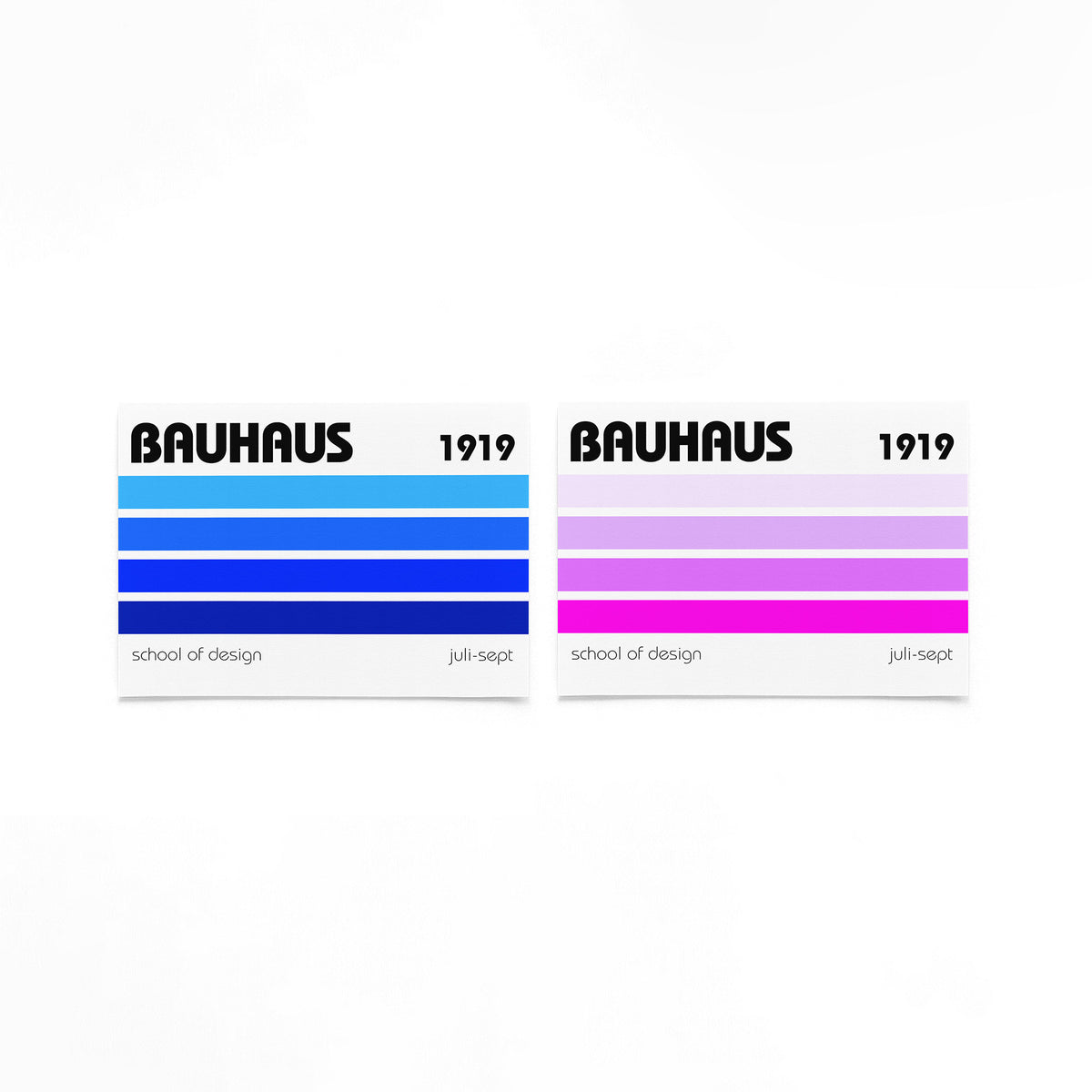 Twee landscape posters met blauwe en paarse kleurbanen als vrijstaande productfoto