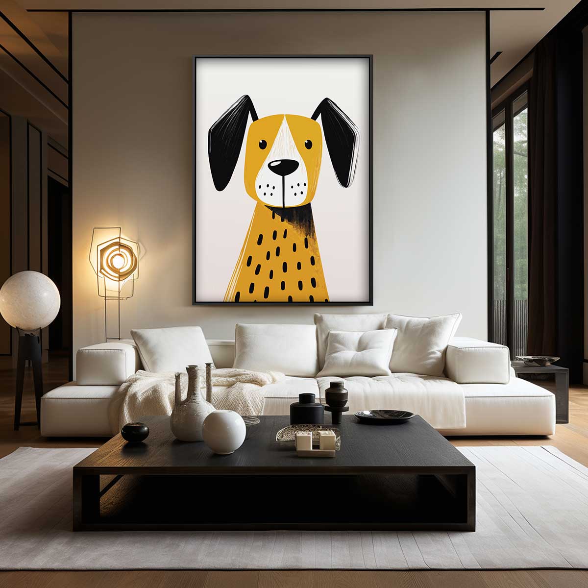 Vrolijke Hond Illustratie Kunstwerk-canvas-dibond-plexiglas-wanddecoratie-WallArtistic
