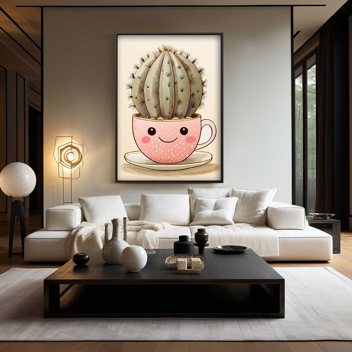 Vrolijke Cactus Kopje Kunstwerk-canvas-dibond-plexiglas-wanddecoratie-WallArtistic